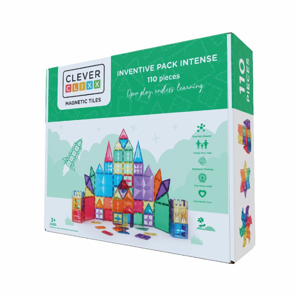 Cleverclixx Magnetisk byggelek, Inventive Pack Intense - 110 stk.
