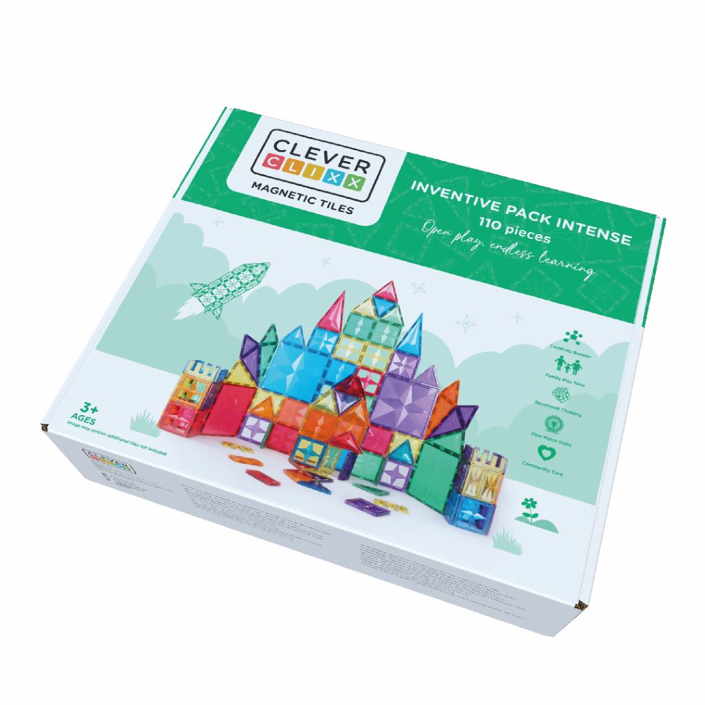 Cleverclixx Magnetisk byggelek, Inventive Pack Intense - 110 stk.