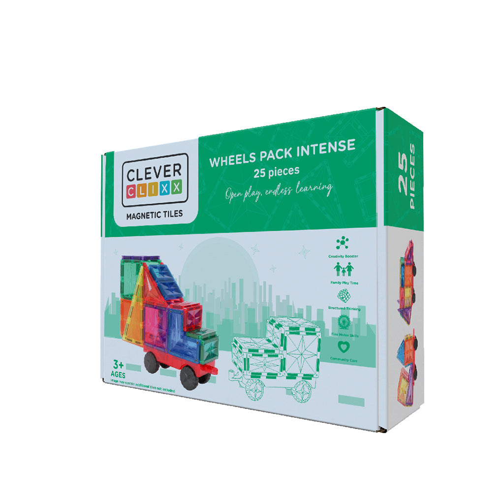 Cleverclixx Magnetisk byggeleke, Wheels Pack Intense – 25 deler