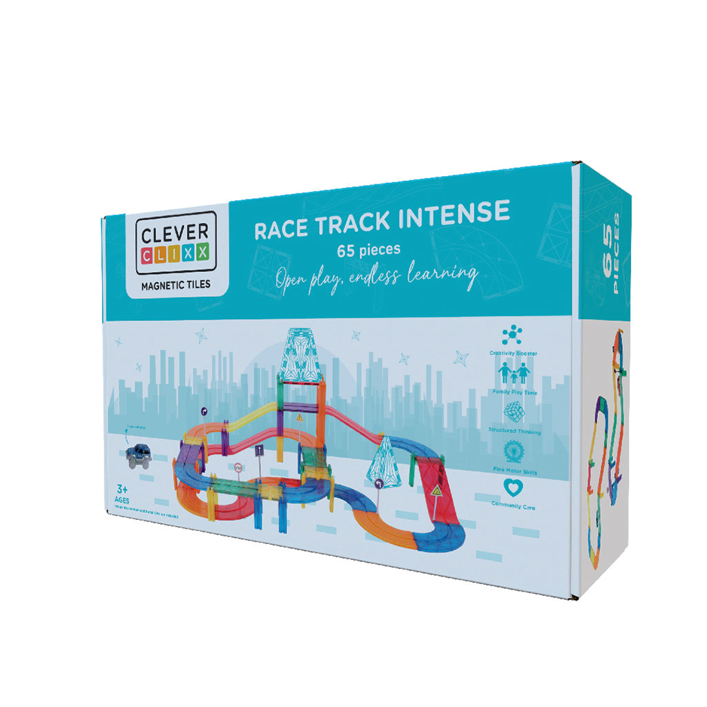 Cleverclixx Magnetisk byggesett, Racerbane, Race rack Intense - 65 deler