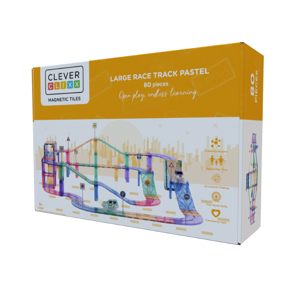 Cleverclixx Magnetisk byggesett, Large race track Pastell - 80 stk.