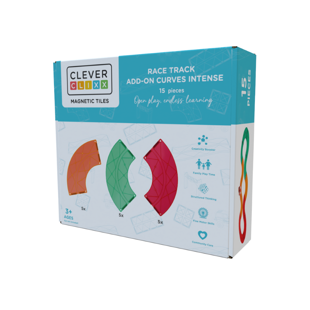 Cleverclixx Magnetisk byggesett, Race track add-on curves Intense - 15 stk