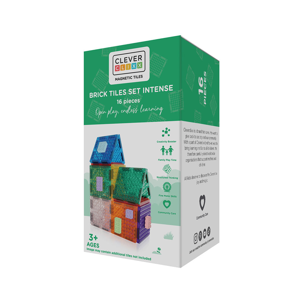 Cleverclixx Magnetisk byggesett, Brick Tiles Intense – 16 deler