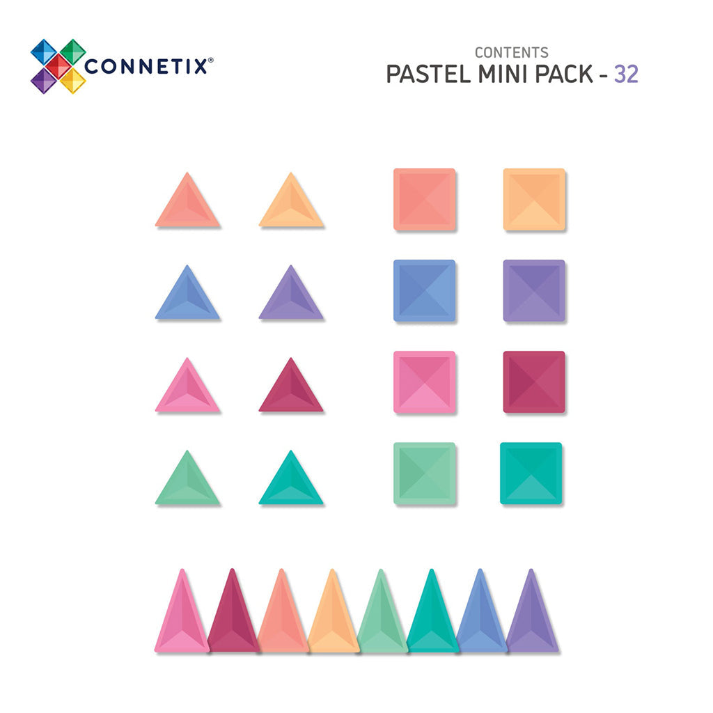 Connetix magnetisk byggesett, Mini Pack, 32 deler - Pastell
