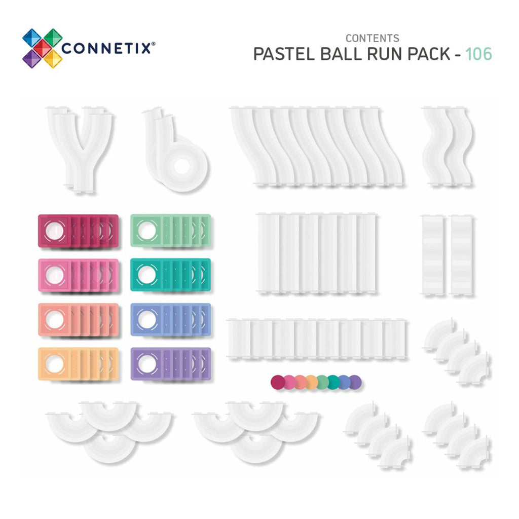 Connetix magnetisk byggesett, Ball Run Pack, 106 deler - Pastell