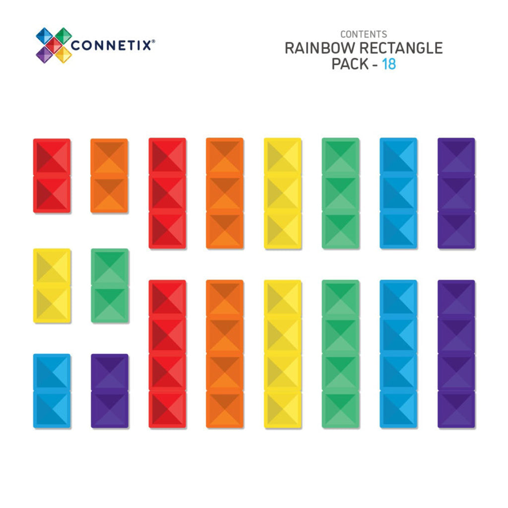 Connetix magnetisk byggesett, Ractangle Pack – 18 deler – rainbow