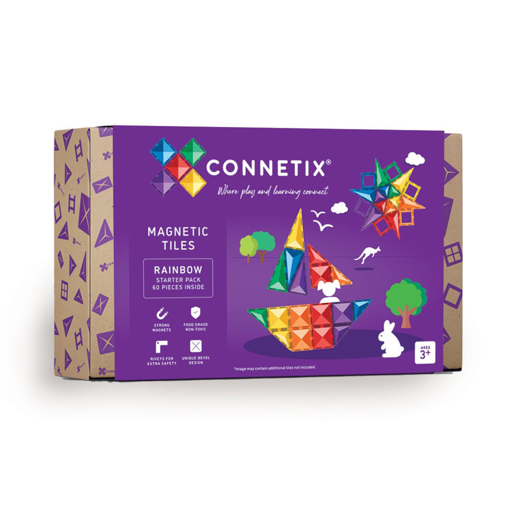 Connetix magnetisk byggesæt, Starter pack, 60 dele, regnbuefarver