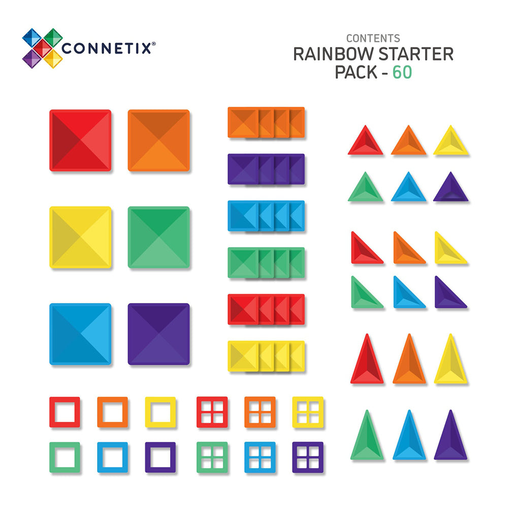 Connetix magnetisk byggesett, Starter pack, 60 deler - Rainbow