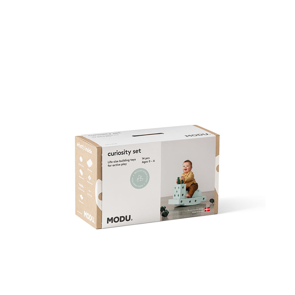 Modu byggeleketøy i skum, Curiosity sett, 14 deler – Ocean mint/Forest green