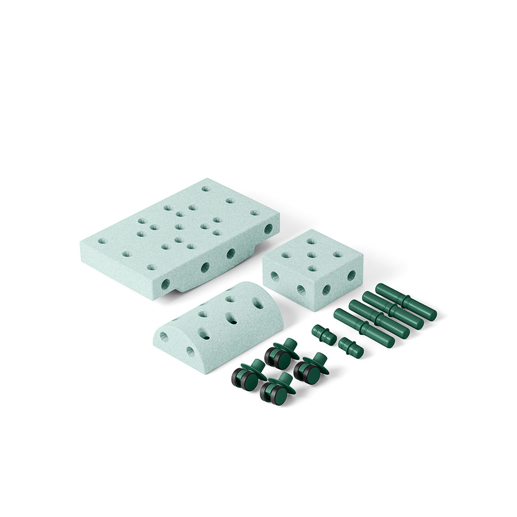 Modu byggeleketøy i skum, Curiosity sett, 14 deler – Ocean mint/Forest green
