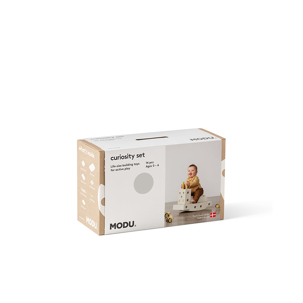 Modu byggleketøy i skum, Curiosity sett, 14 deler - Sand Grey / Honey Yellow