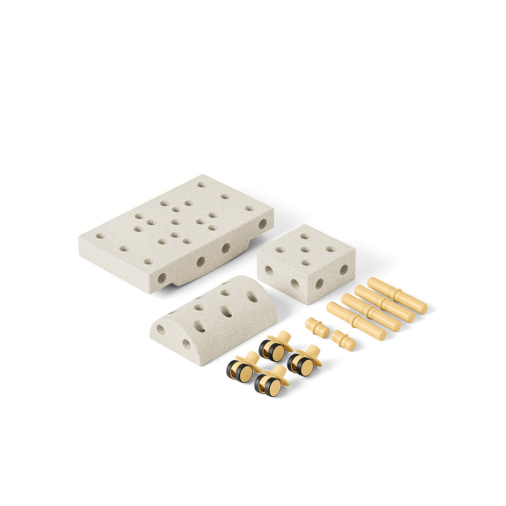 Modu byggleketøy i skum, Curiosity sett, 14 deler - Sand Grey / Honey Yellow