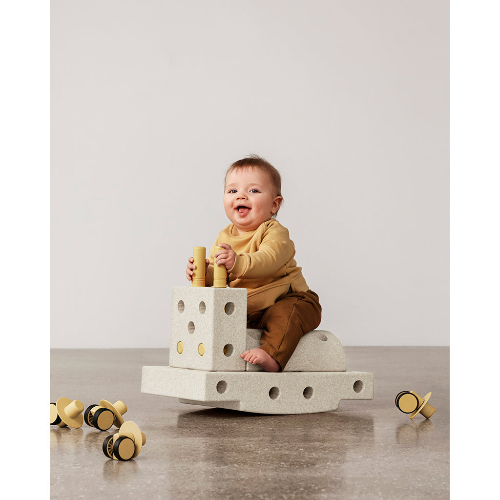 Modu byggelegetøj i skum, Curiosity sæt, 14 dele - Sand Grey / Honey Yellow