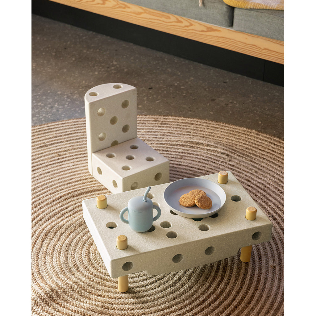 Modu byggleketøy i skum, Curiosity sett, 14 deler - Sand Grey / Honey Yellow