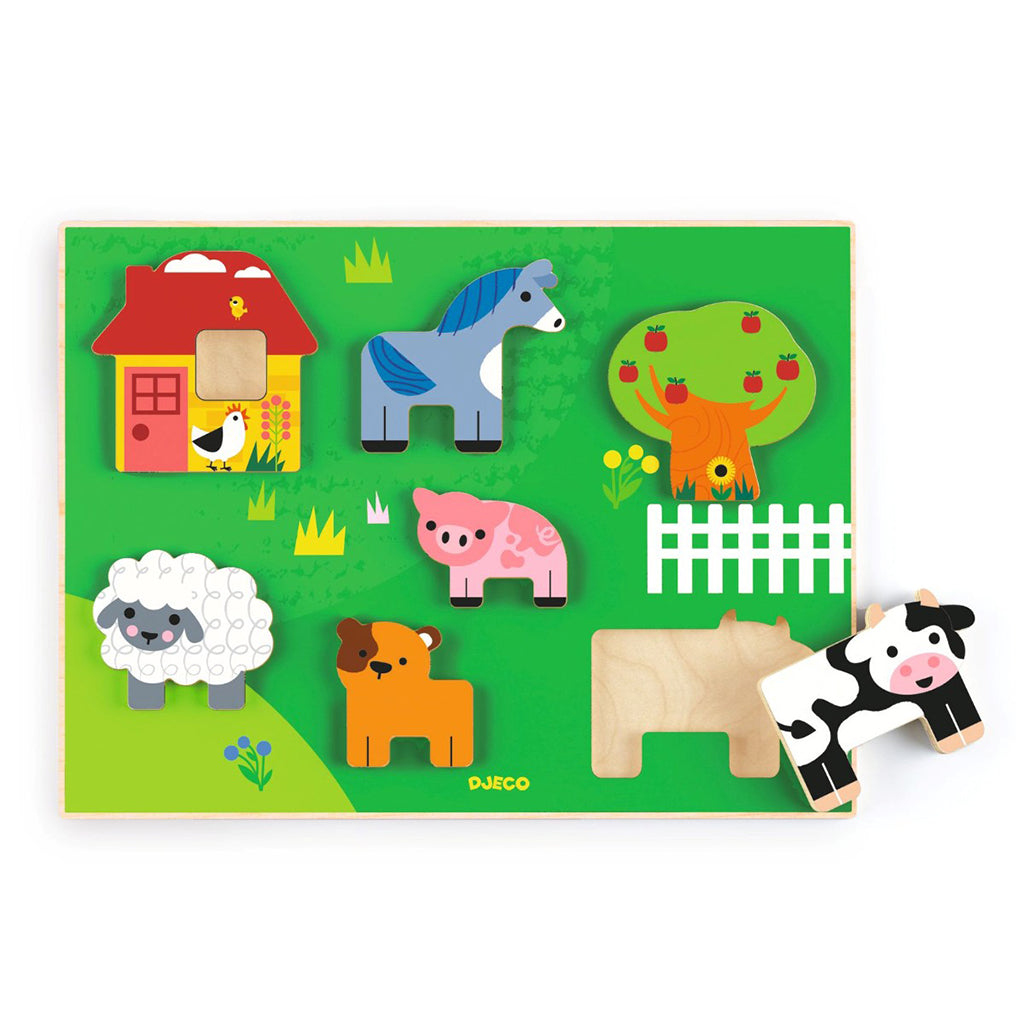 Djeco puslespil i træ, Farm story - 7 brikker