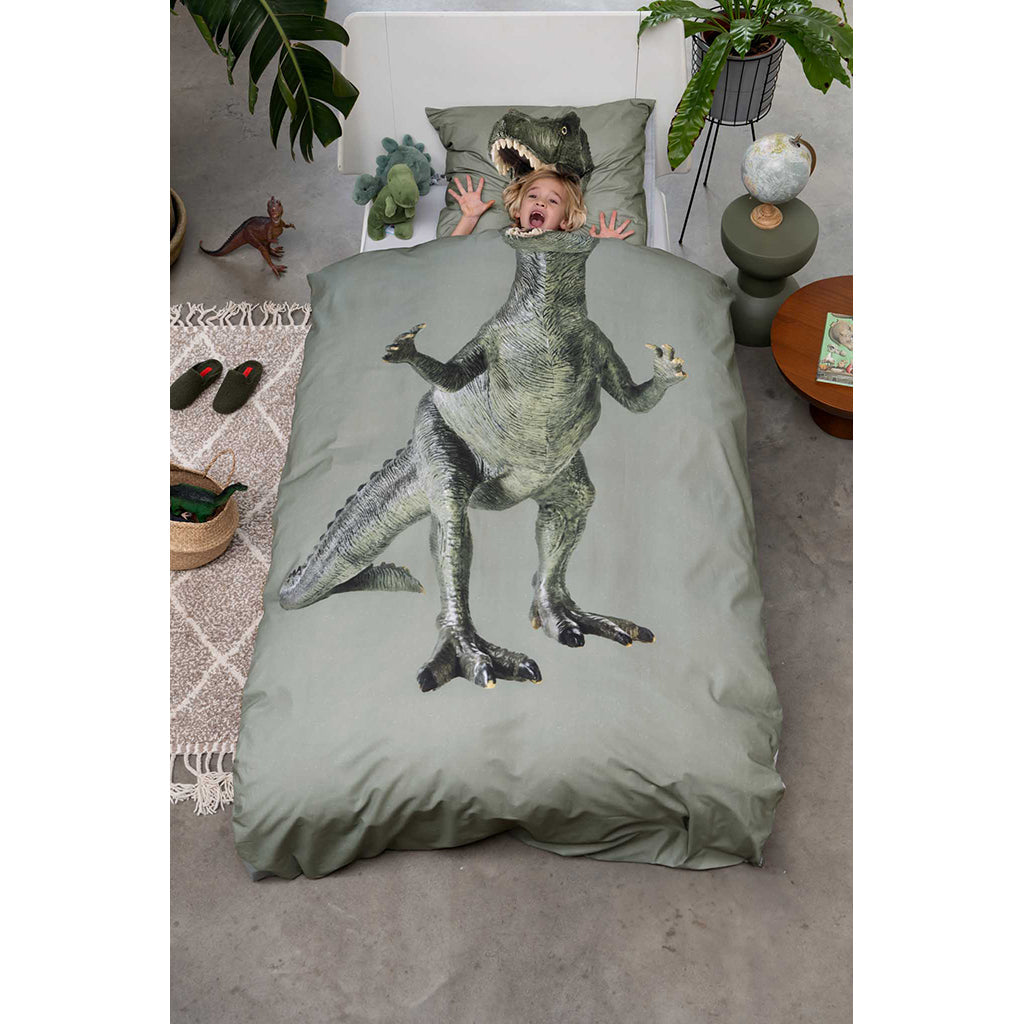Snurk voksen sengetøy, økologisk - Dino green