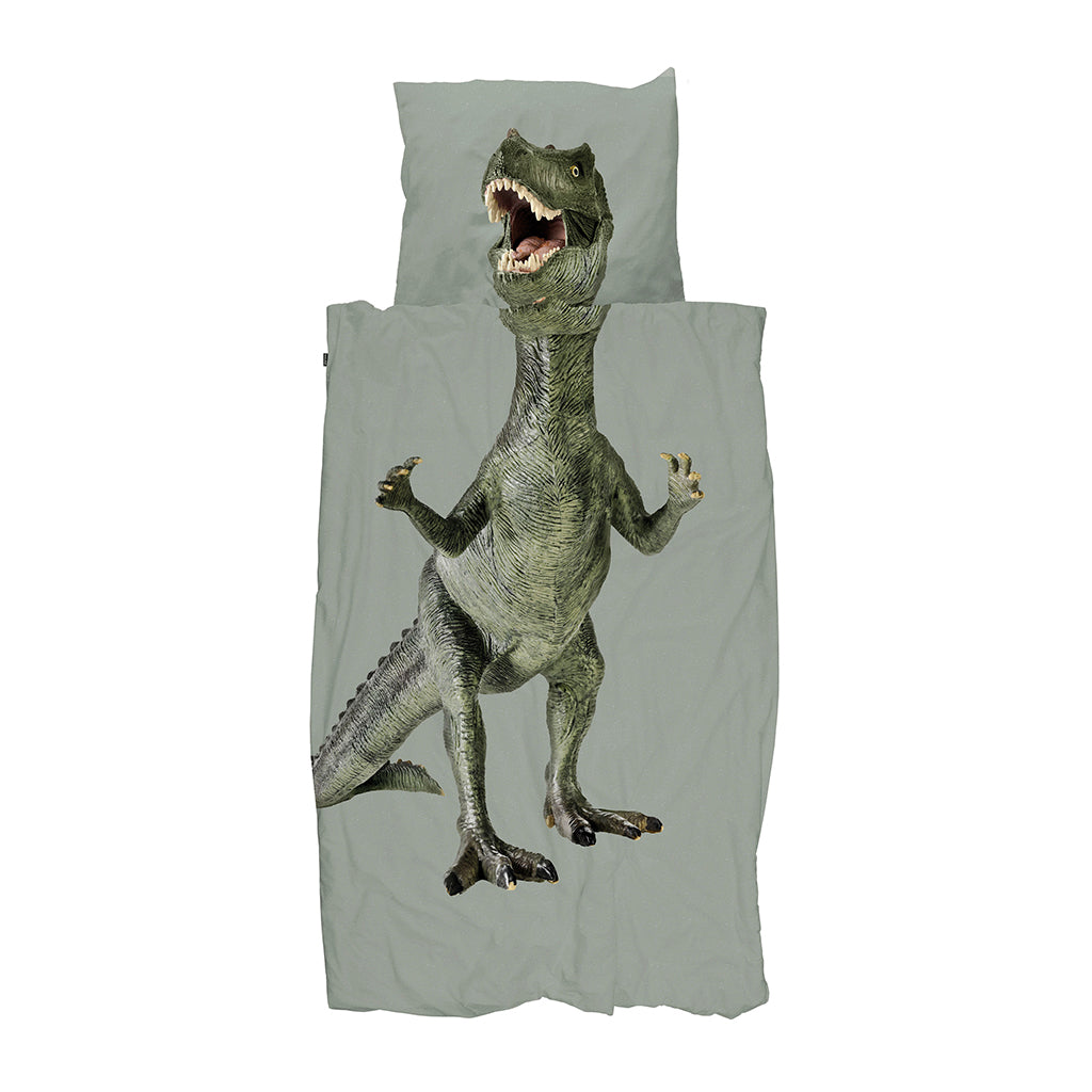 Snurk voksen sengetøj, økologisk - Dino green med dinosaur motiv