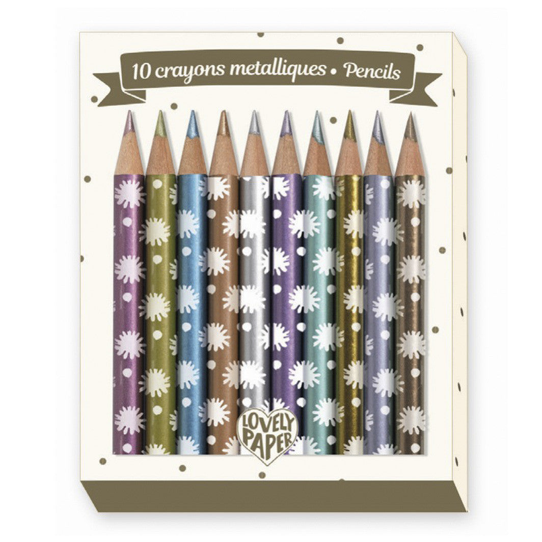 Djeco Lovely paper, minifargeblyanter, 10 stk - metallic