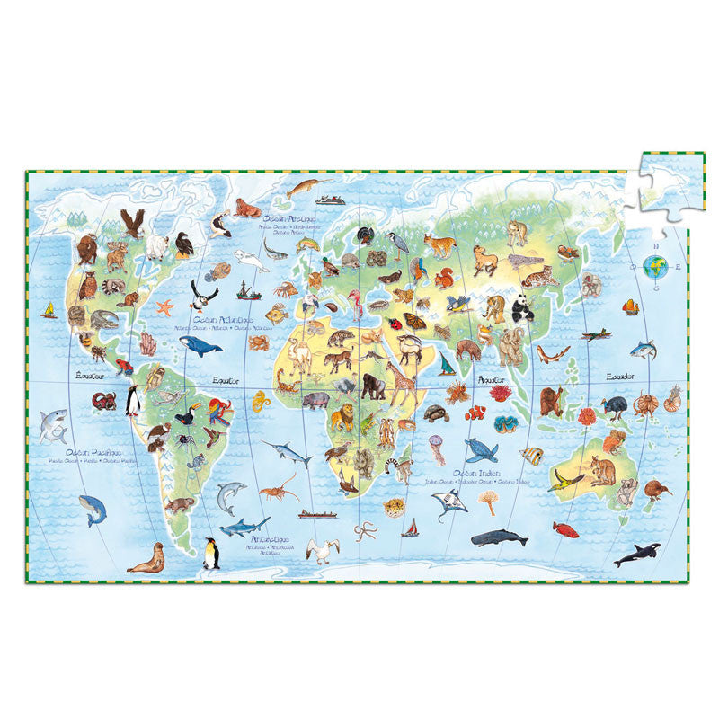 Djeco puslespill, verdens dyr puslespill - 100 brikker + bok