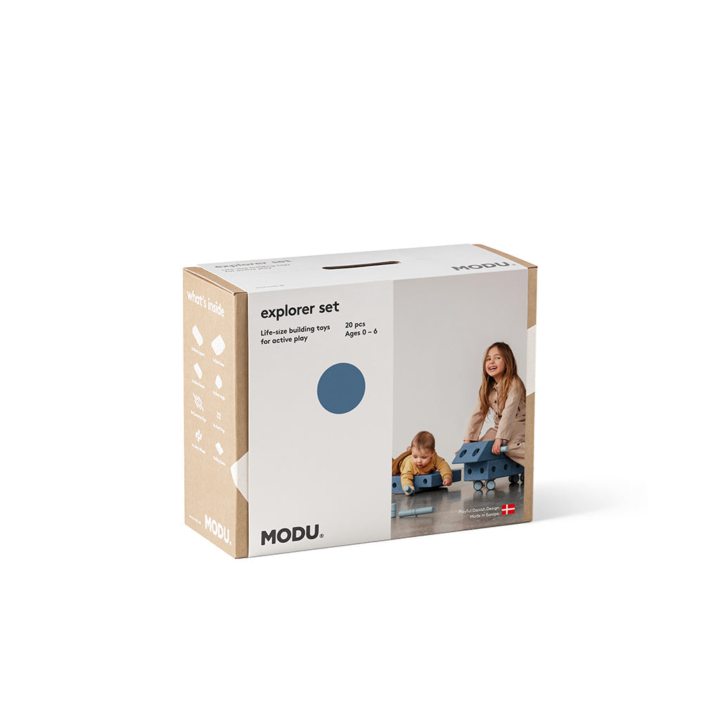 Modu byggeleketøy i skum, Explorer-sett, 20 deler – Deep blue/Sky blue