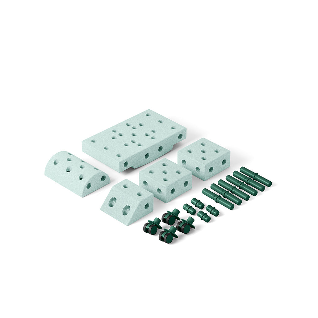 Modu byggeklosser i skum, Explorer sett, 20 deler - Ocean Mint/ Forest green