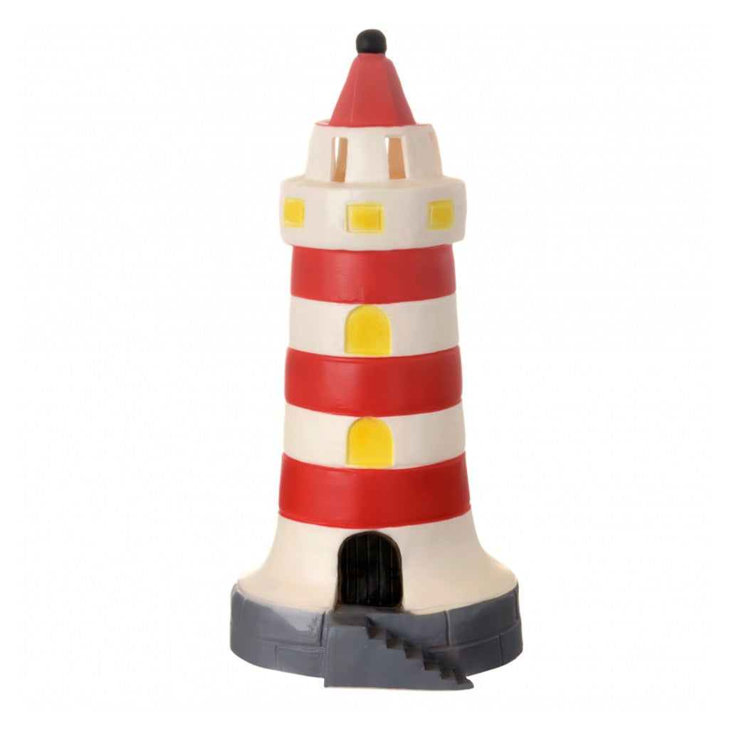 Heico fyrtårn lampe til børneværelset med røde og hvide striber.