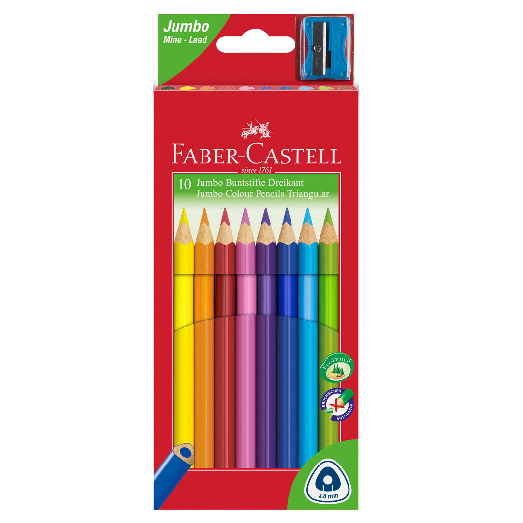 Faber-Castell, 10 stk trekantet Jumbo fargeblyanter