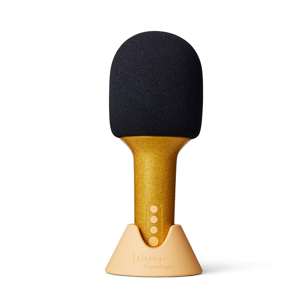 Lalarma Glitter Grove mikrofon, guld, med base og knapper