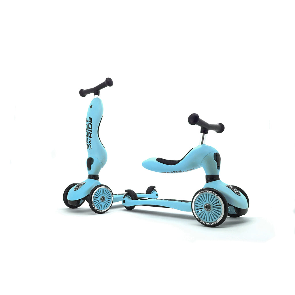 Scoot and Ride Highway Kick 1 scooter i blå som løbehjul og løbecykel