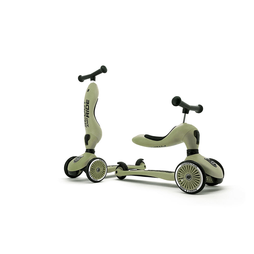 Scoot & Ride Highway Kick 1 scooter olivengrøn, 2-i-1 løbehjul og løbecykel