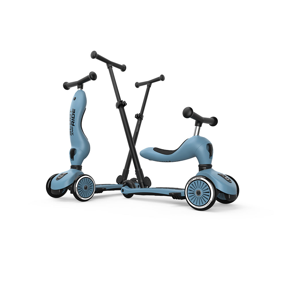 Scoot and Ride Highway Kick 1 scooter i Steel-farve, 2-i-1 model