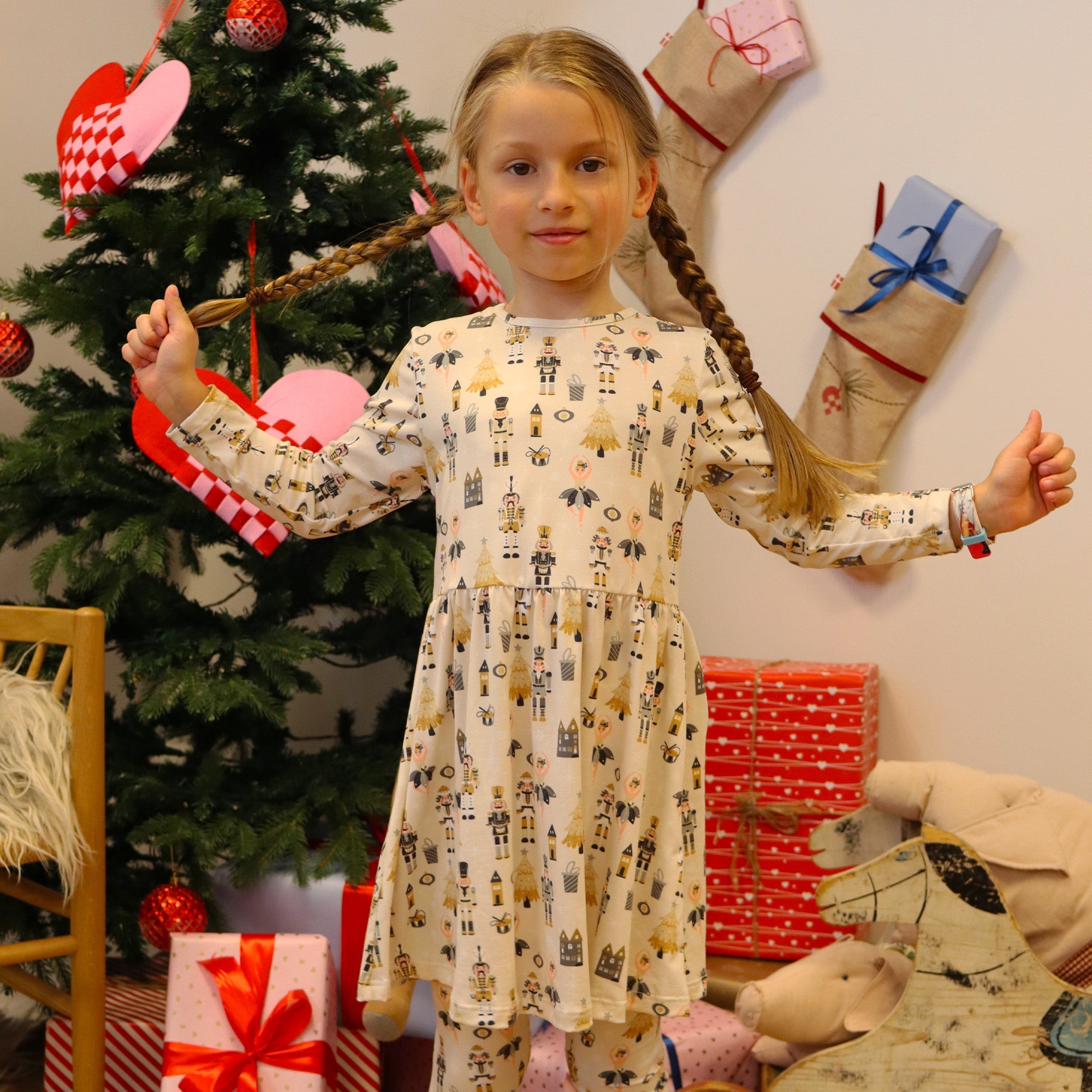 Liberté Ami, Alma Ls Babydoll Dress (Kids) - Nutcracker Creme
