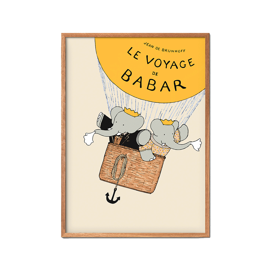 Le Voyage de Babar plakat, Jean de Brunhoff, illustration, elefanter, luftballon