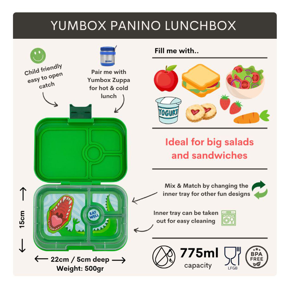 Yumbox matboks m. 4 rom, Panino, Dino - Jurassic Green