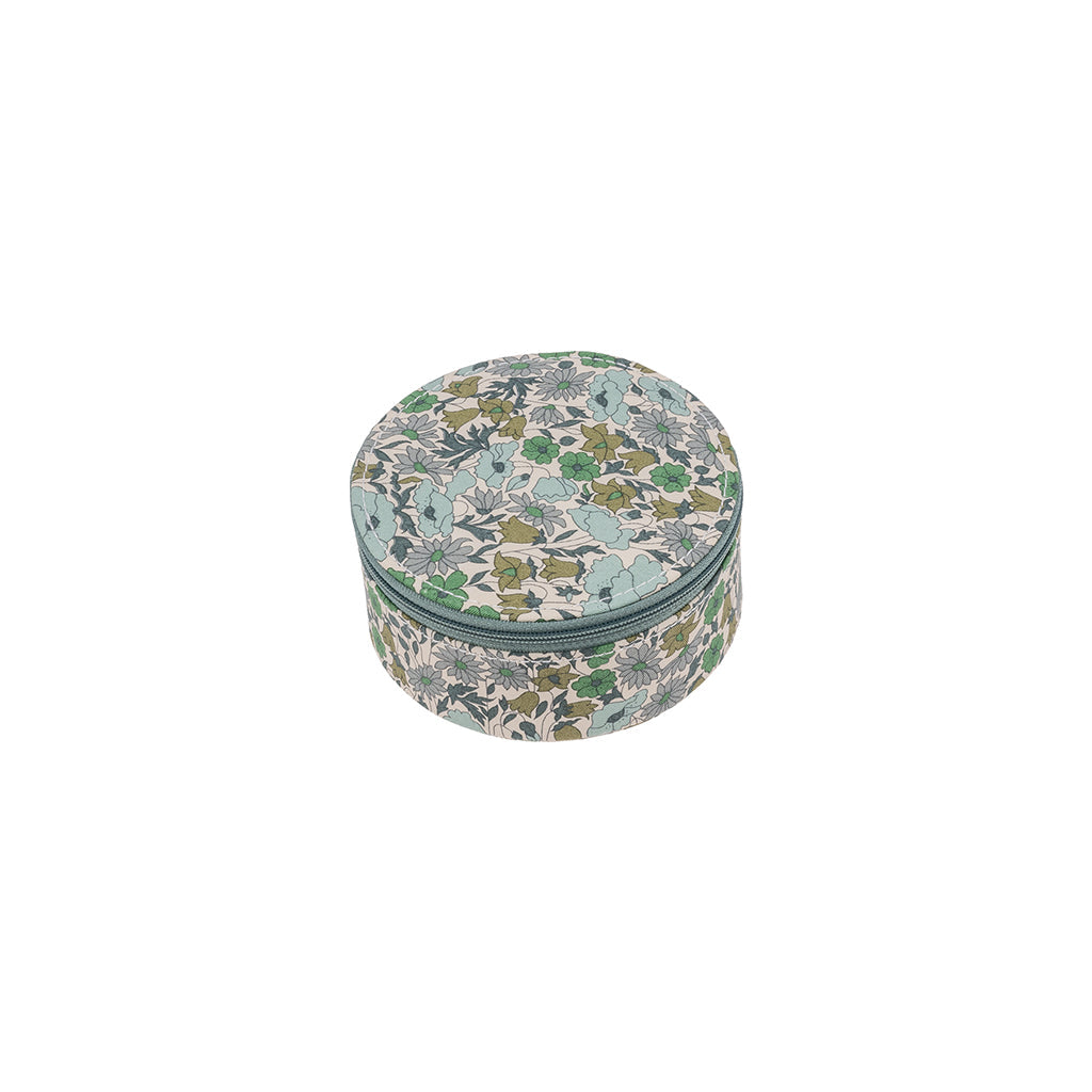 Bon Dep smykkeskrin med Liberty-print, rund - Poppy og Daisy Teal