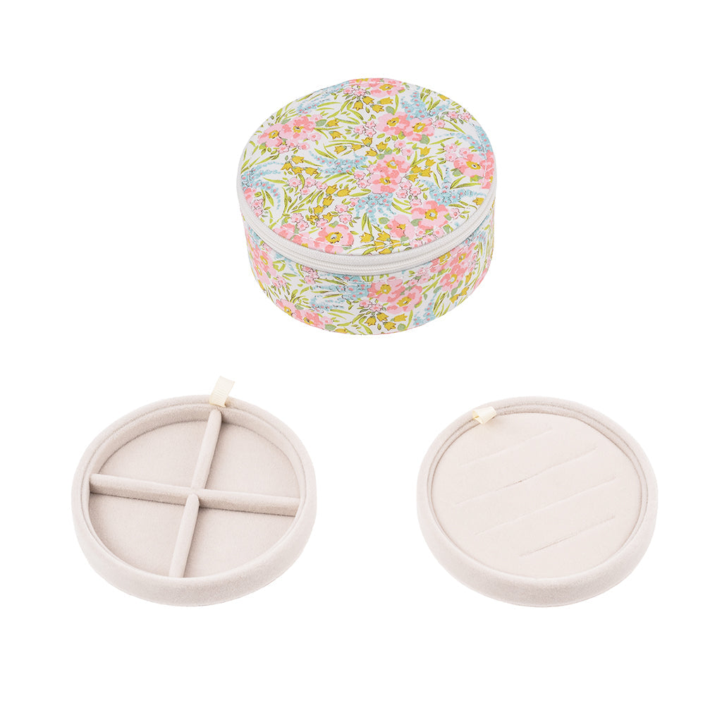 Bon Dep smykkeskrin med Liberty print, rund - Swirling Petals Pink