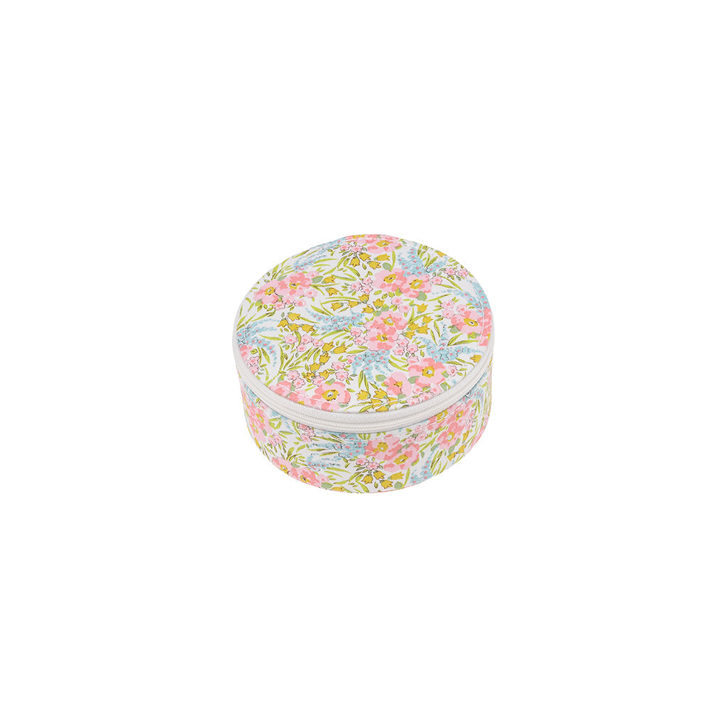 Bon Dep rundt smykkeskrin med Liberty print, Swirling Petals Pink