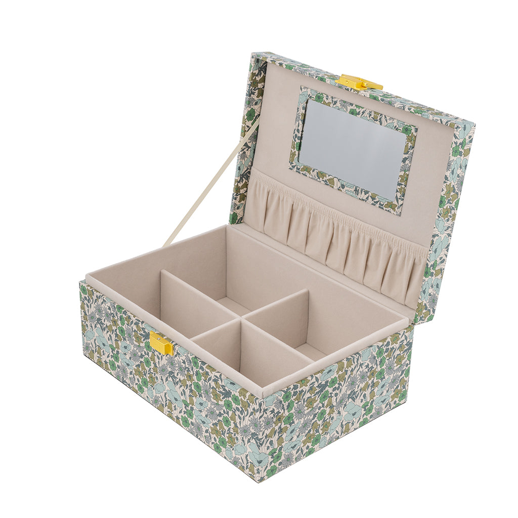 Bon Dep smykkeskrin med Liberty-print, Kvadratisk - Poppy and Daisy teal
