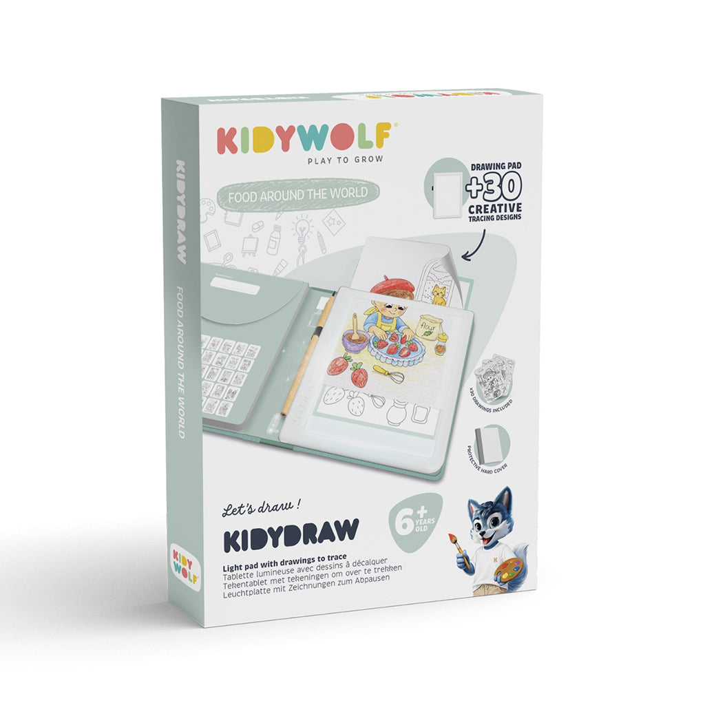 Kidywolf Kidydraw, tegnetavle med lys og sjablonger - Food