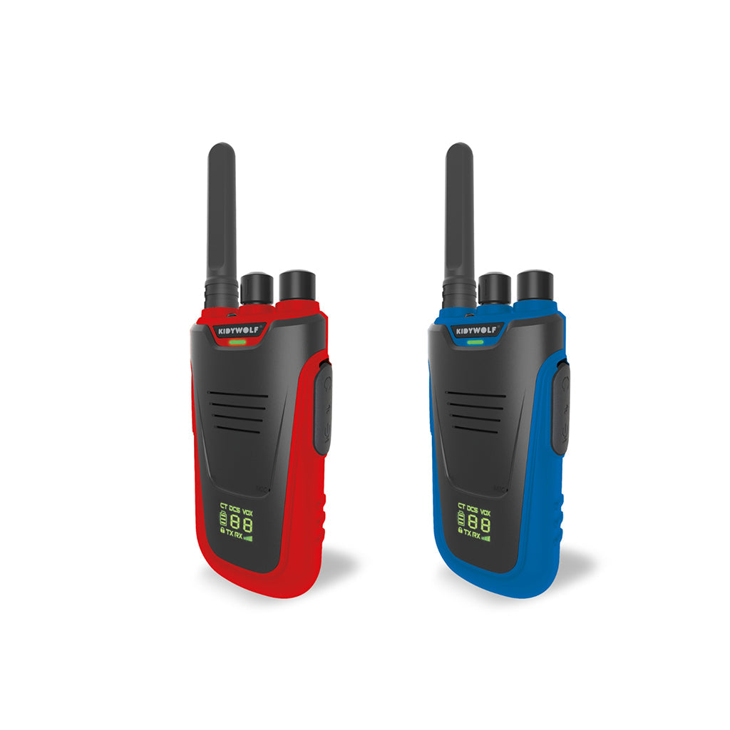 Kidywolf walkie talkies til børn i blå og rød