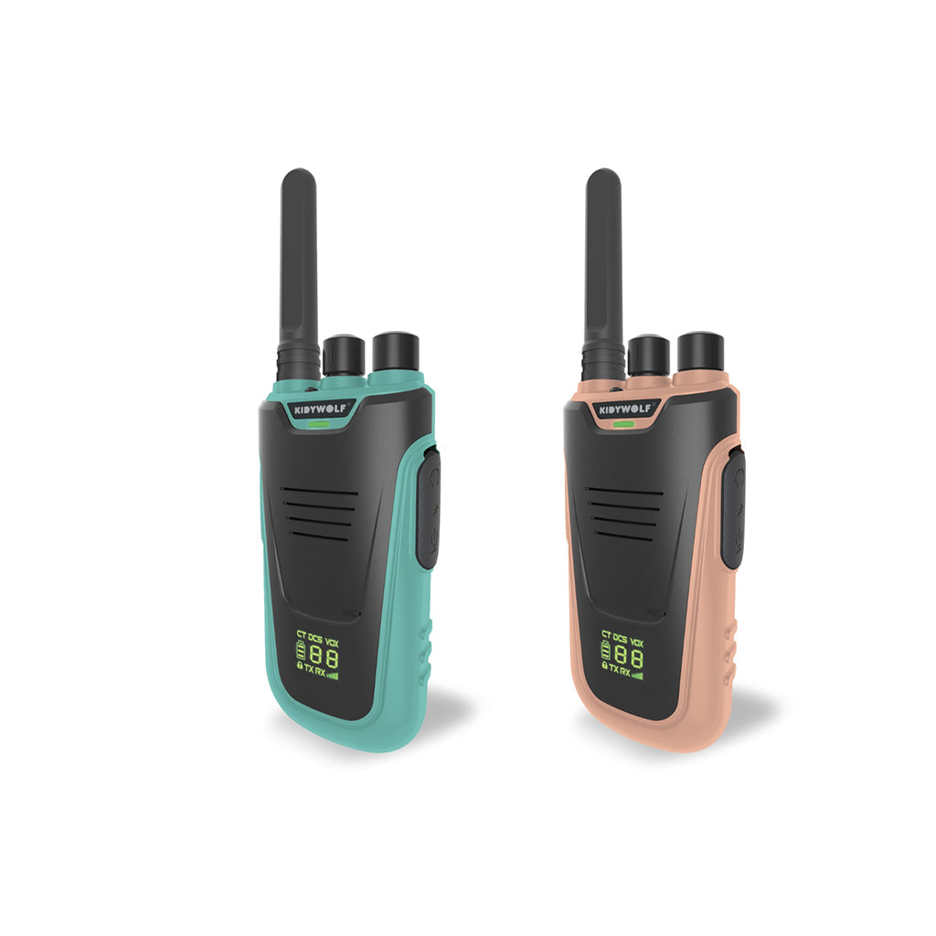 Kidywolf walkie talkies til børn i cyan/nude farver