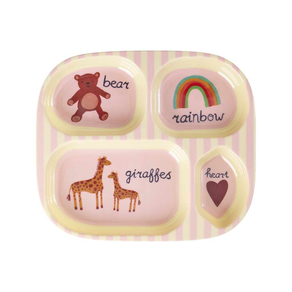 Rice 4-delt børnetallerken i melamin, Pink ABC print