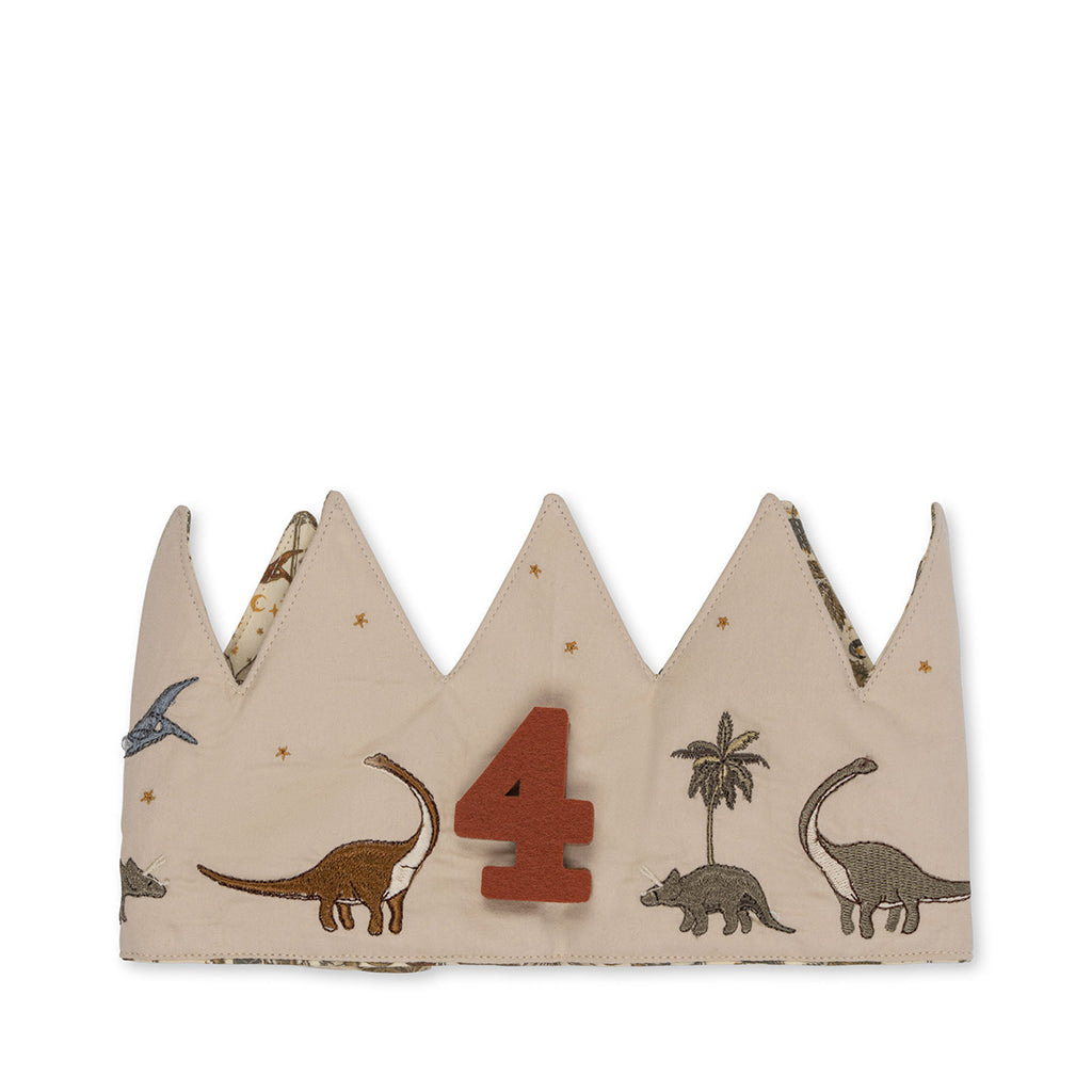 Konges Sløjd Birthday crown, stoffkrone med filttall, Dino – passer for barn fra 1–10 år