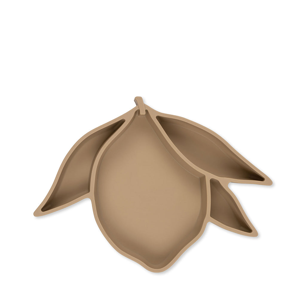 Konges Sløjd barnebestikk i silikon, kopp og 3-delt tallerken, Lemon - Warm clay