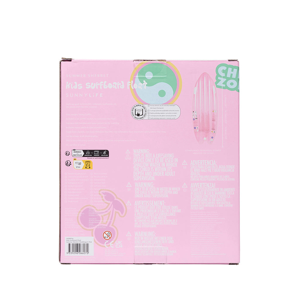 Sunnylife luftmadrass, Surboard float summer sherbet bubblegum pink - Fra 6 år