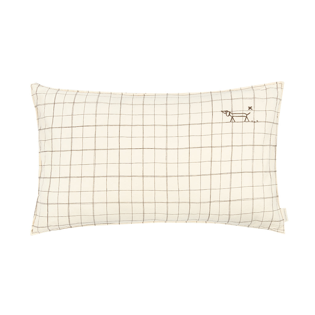 Nobodinoz broderet pude, 50 x 30 cm, vasket fransk hør - Natural grid
