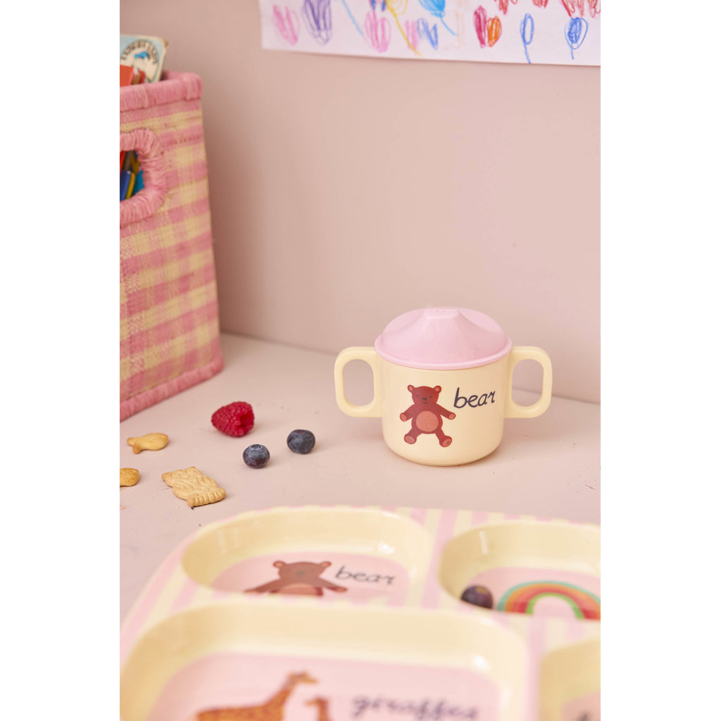 Rice 4-delt barnetallerken i melamin, Pink ABC print