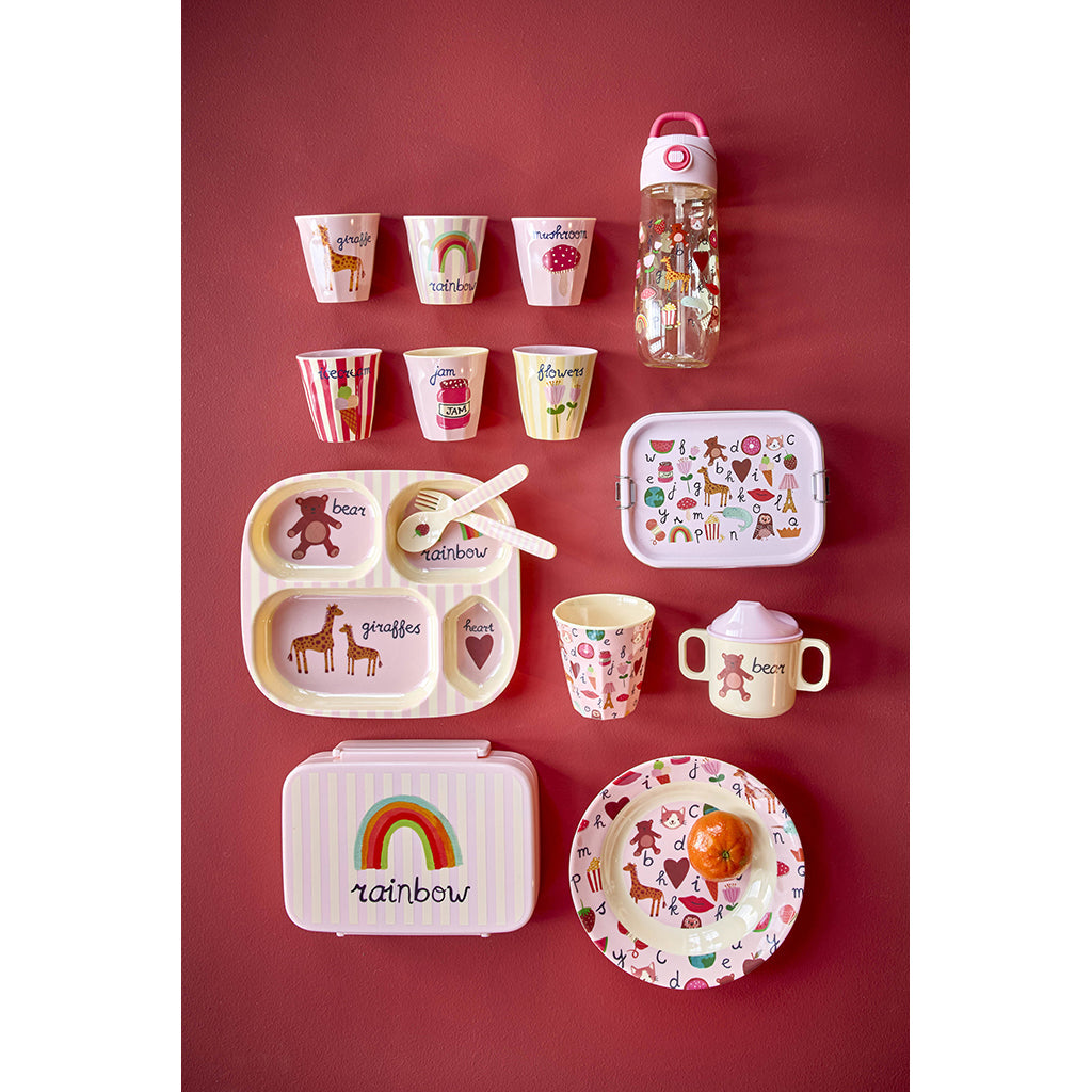 Rice matboks med 6 rom, Pink ABC – Rainbow print
