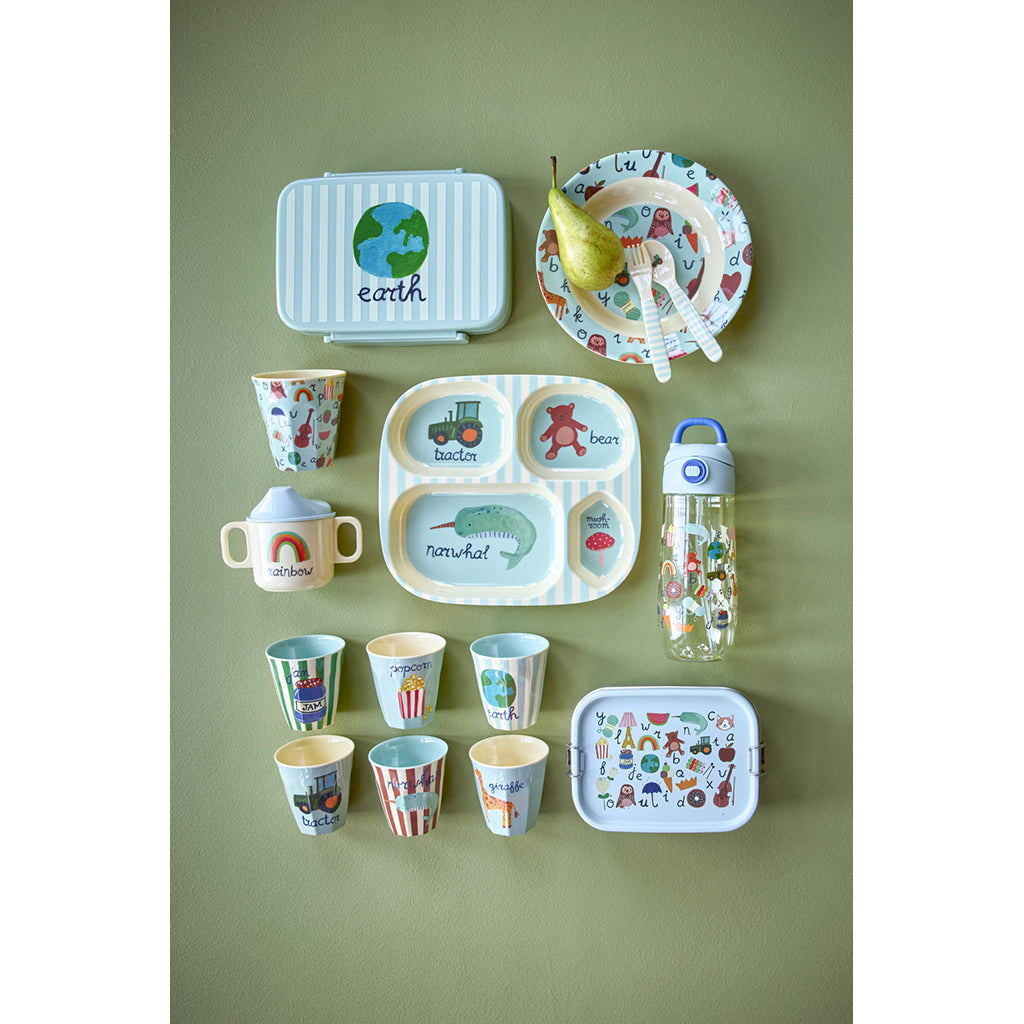 Rice matboks i rustfritt stål med skillevegg, liten, ABC-print - Blue
