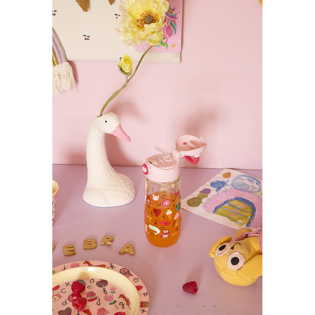 Rice Plast drikkeflaske, Pink ABC print